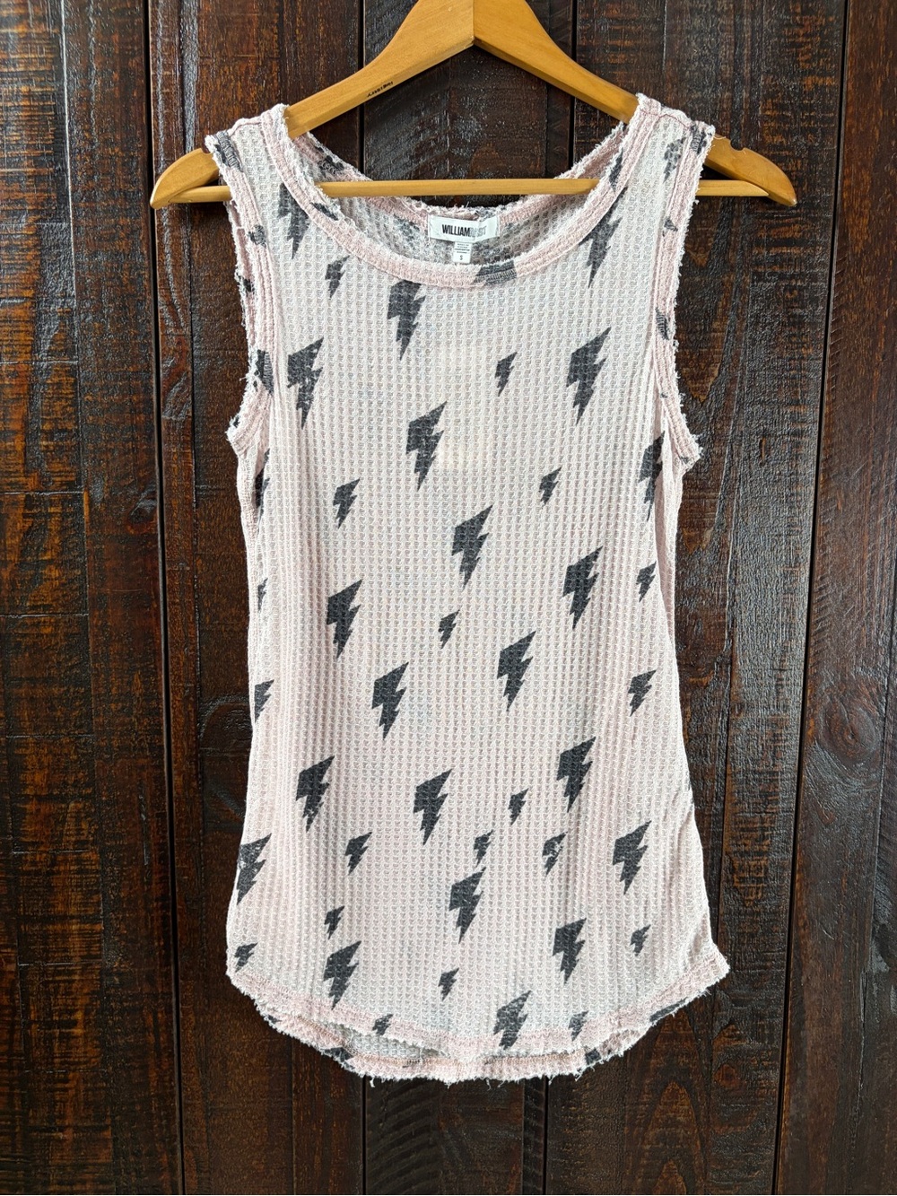 William Rast Pink Sleeveless Waffle Tank with Lightning Print
